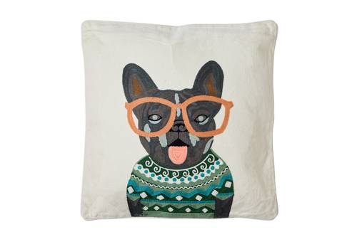 Cuscino Embroidery cane Bulldog francese sfondo bianco 50x50