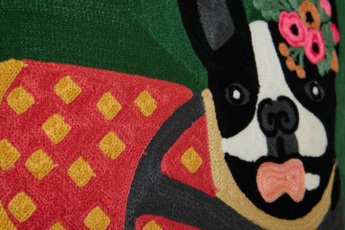 Cuscino Embroidery cane boston terrier sfondo verde 50x50