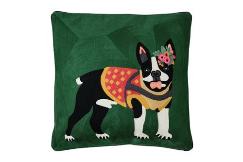 Cuscino Embroidery cane boston terrier sfondo verde 50x50