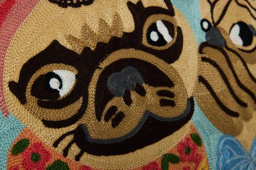 Cuscino Embroidery cani coppia Carlini sfondo azzurro 50x50