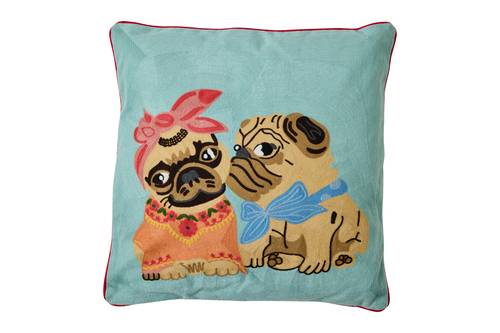 Cuscino Embroidery cani coppia Carlini sfondo azzurro 50x50