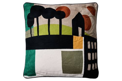 Cuscino Embroidery città viale alberato ricamato 50x50