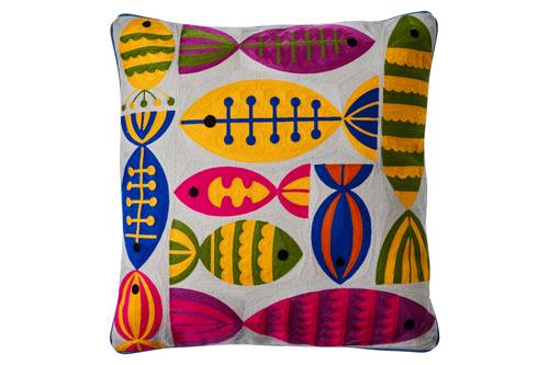 Cuscino Embroidery pesci ricamati su fondo grigio 50x50