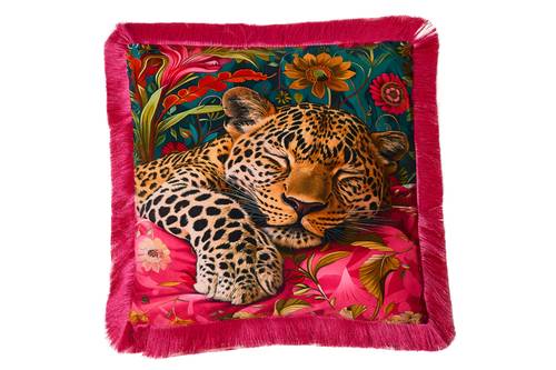 Cuscino Malindi tigre frange fucsia 45x45