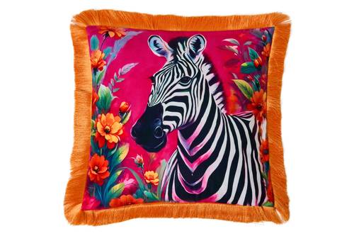 Cuscino Malindi zebra frange arancio 45x45