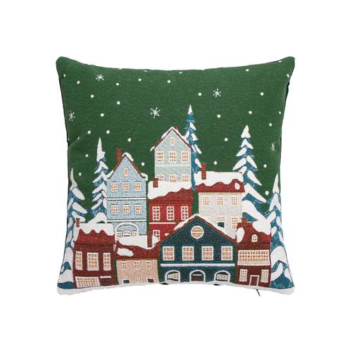 Cuscino Villaggio Natale Casette fondo verde 45x45