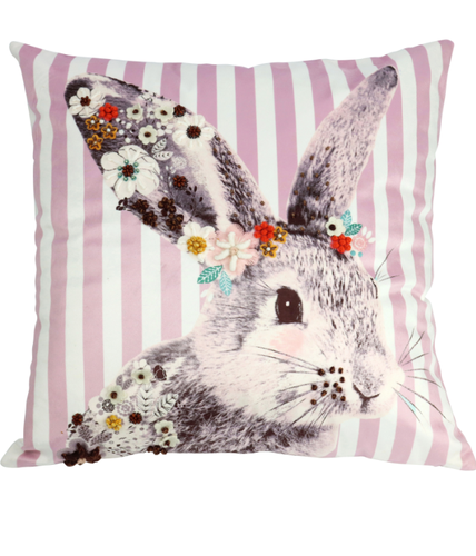 Cuscino coniglio bianco con righe rosa 45x45
