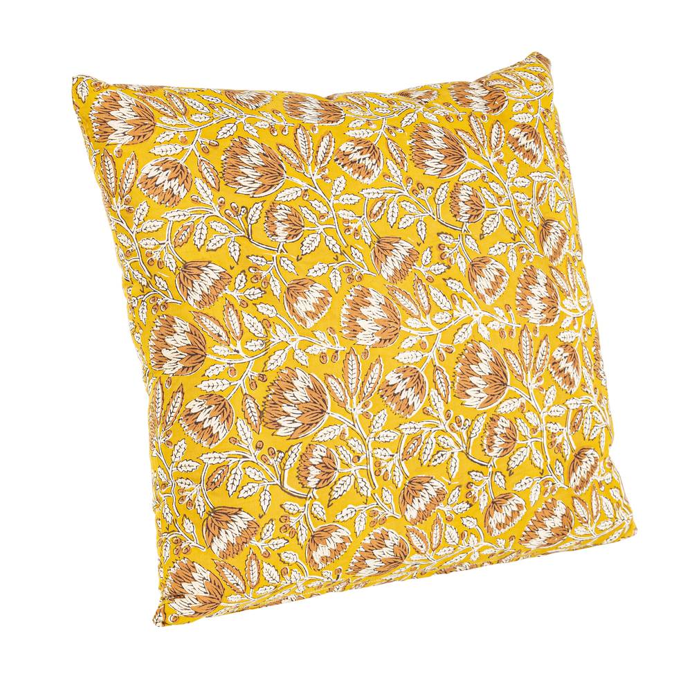 Cuscino fiori bianchi marroni su fondo giallo da divano 45x45