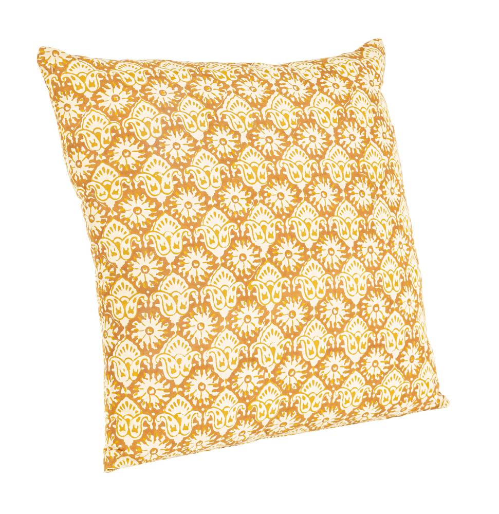 Cuscino fiori bianchi su fondo giallo ocra da divano 45x45
