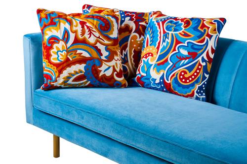 Cuscino Embroidery foliage ricamo foglie azzurro rosso 50x50