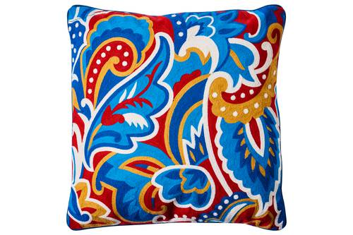 Cuscino Embroidery foliage ricamo foglie azzurro rosso 50x50