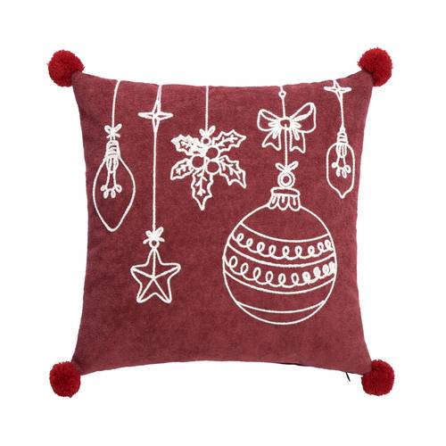 Cuscino natalizio pendagli rosso con pon pom 45x45