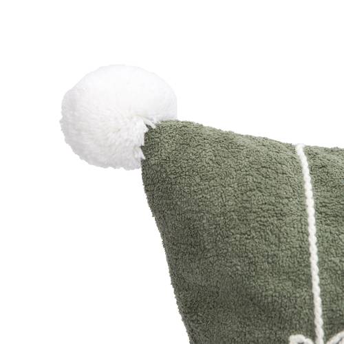 Cuscino natalizio ricamo pendagli verde con pon pom 45x45