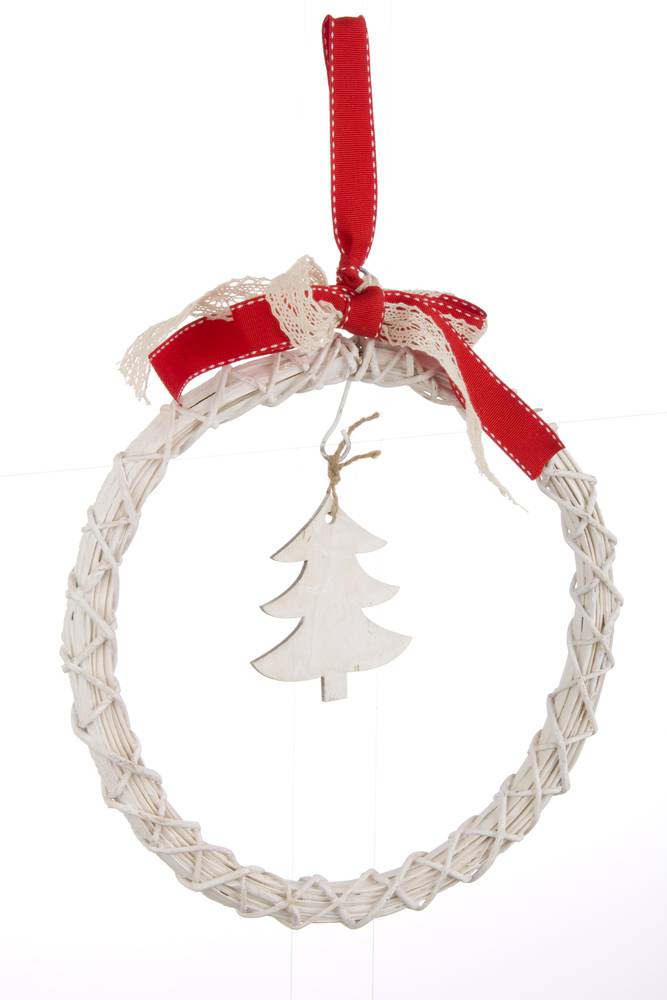 Decorazione vimini bianco corona natalizia 25h