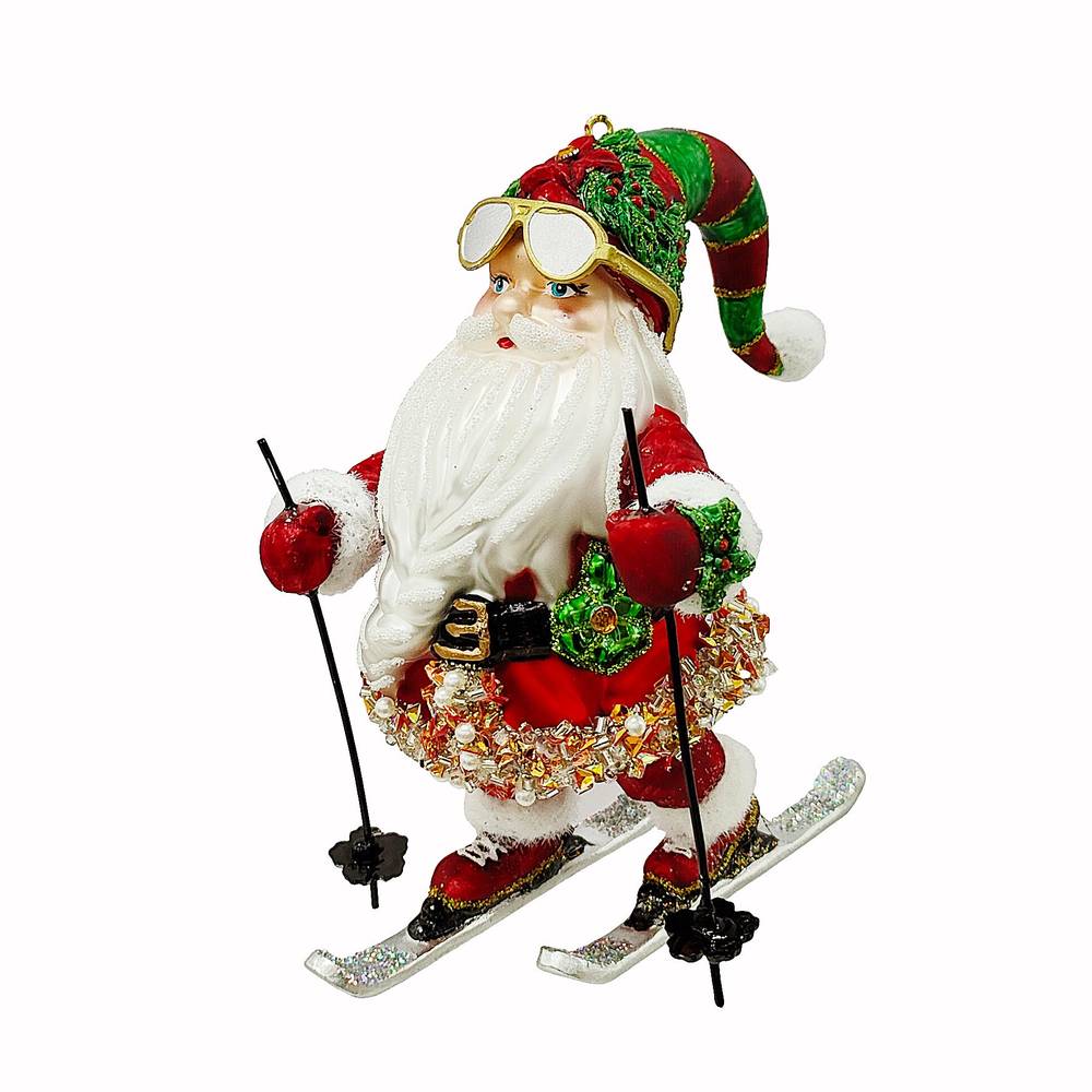 Decoro vintage natalizio vetro babbo sciatore per albero