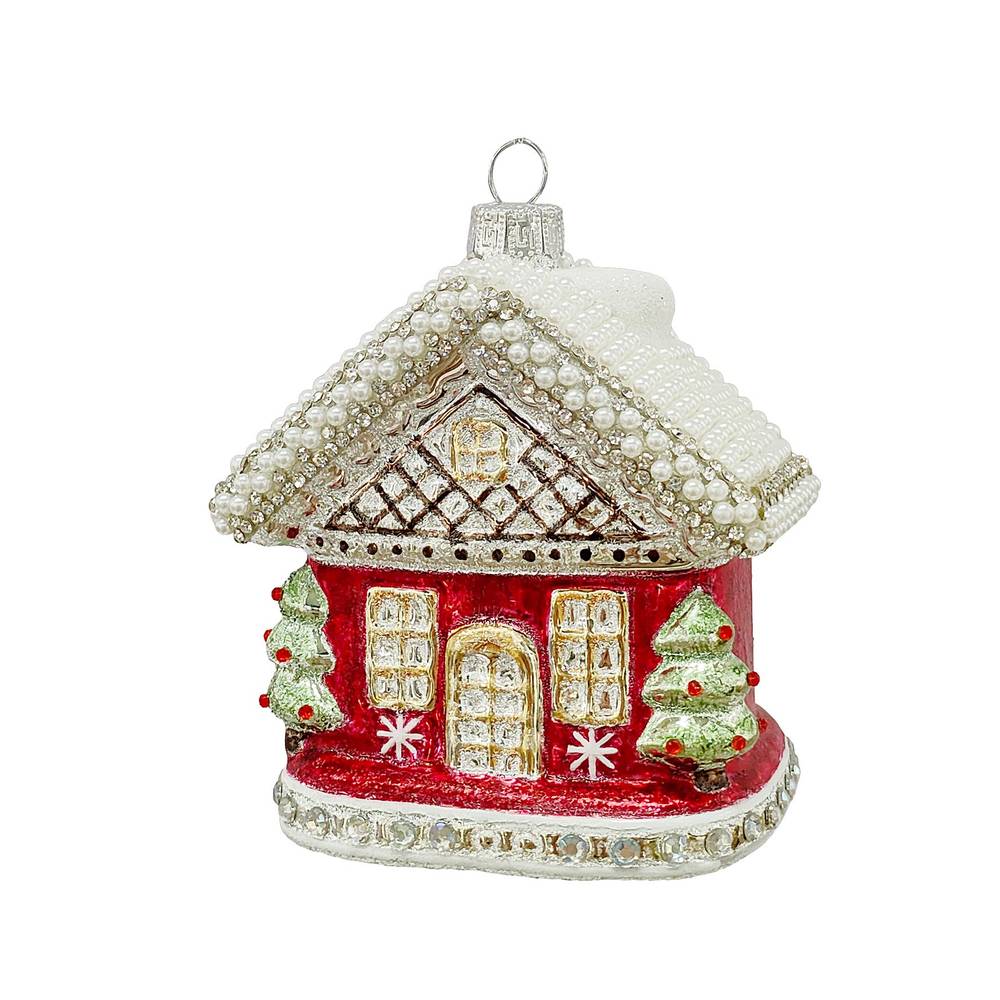 Decoro vintage natalizio vetro casetta rossa per albero