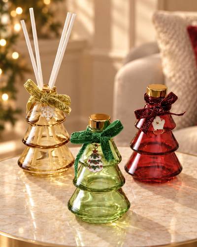 Diffusore di profumo vetro alberello di natale con bastoncini bianchi 80ml