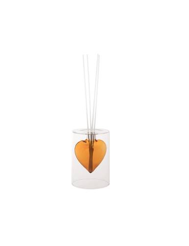 Diffusore profumo vetro cuore ambra con bastoncini bianchi