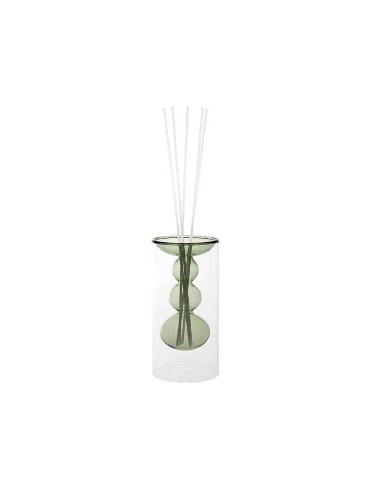 Diffusore profumo vetro silhouette verde con bastoncini bianchi
