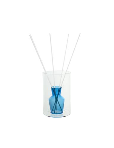 Diffusore profumo vetro vaso blu Hydria con bastoncini bianchi