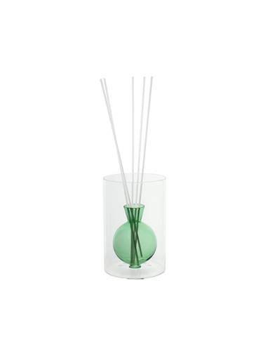 Diffusore profumo vetro vaso tondo verde con bastoncini bianchi