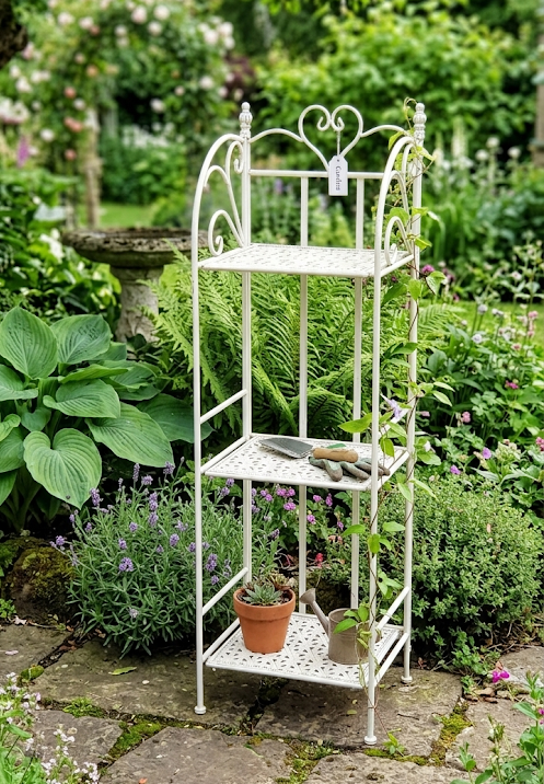 Etagère scaffale ferro bianco traforo fiori 3 piani 112h