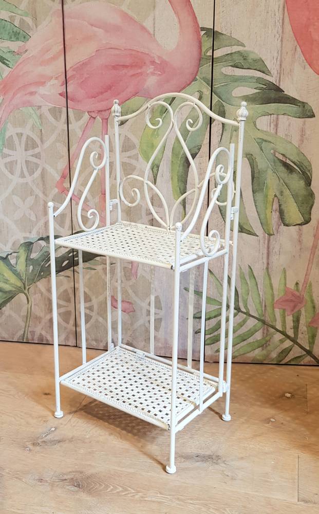 Etagère scaffale stretto ferro bianco 2 piani traforo quadretti 78h
