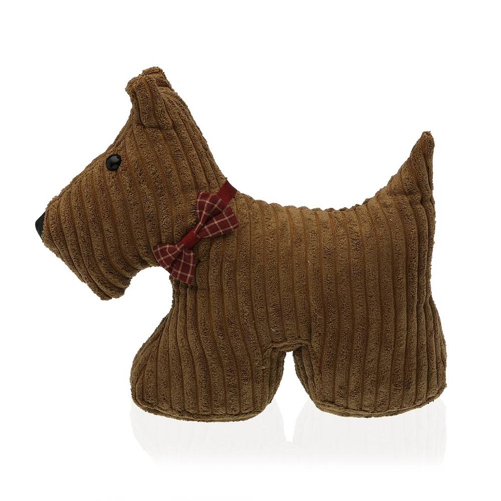 Fermaporta cane terrier velluto marrone con fiocco rosso