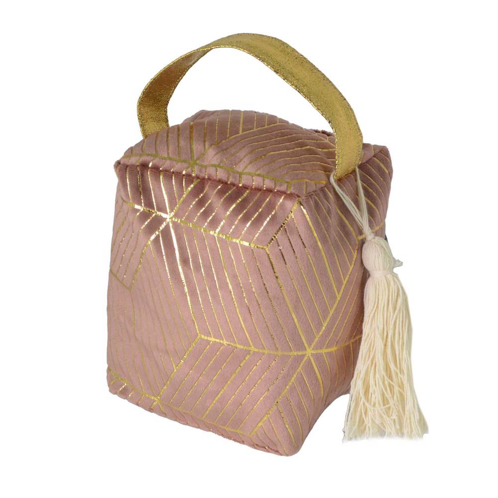 Fermaporta sacchetto velluto rosa decori oro con maniglia