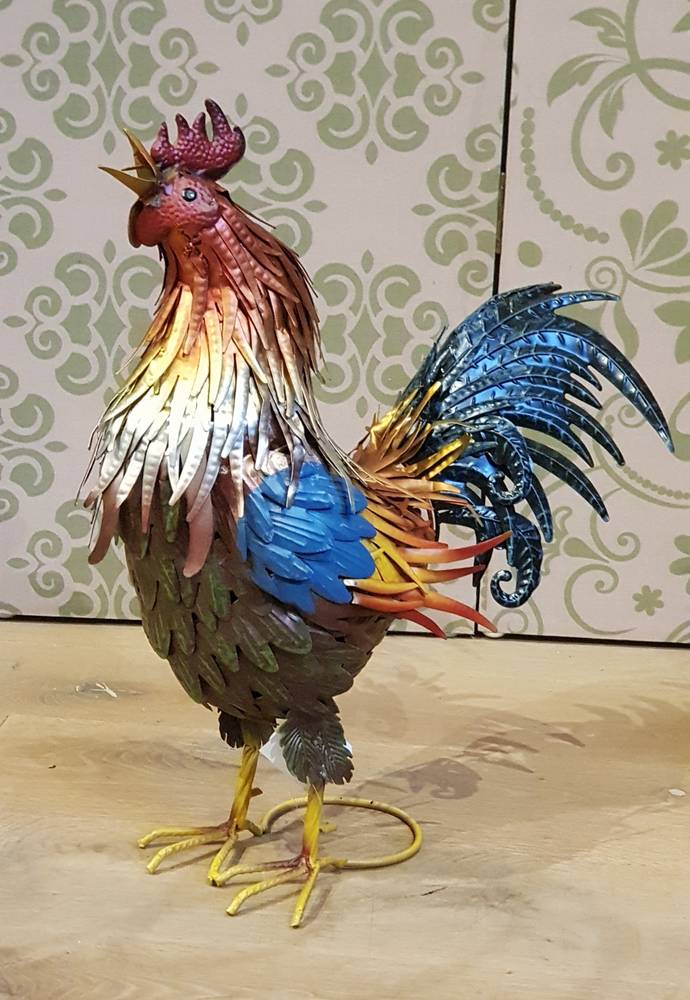 Gallo colorato che canta ferro dipinto tonalità sgargiante 44h