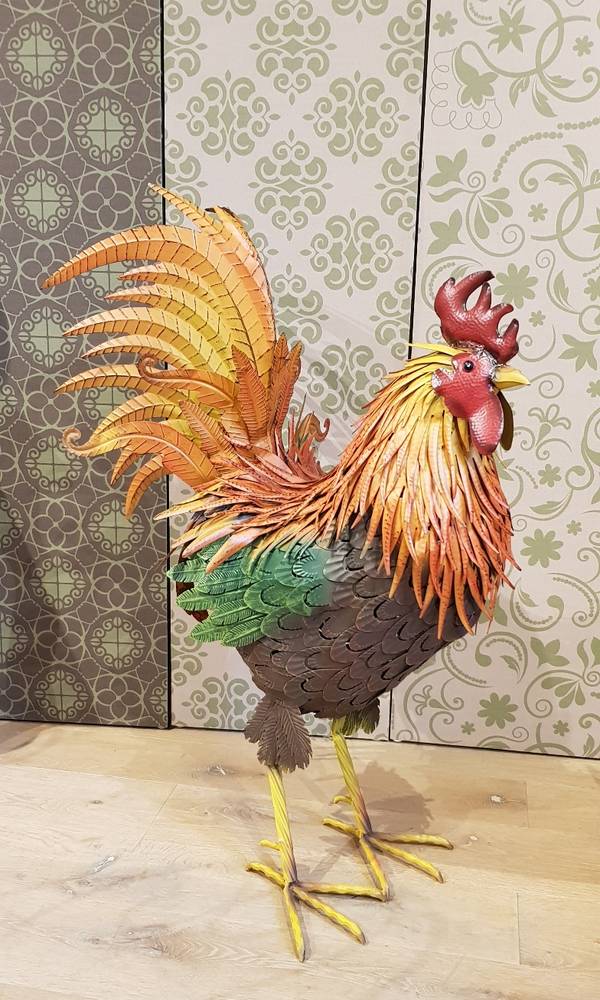 Gallo maxi ferro colorato dipinto decorazione per giardino 90h