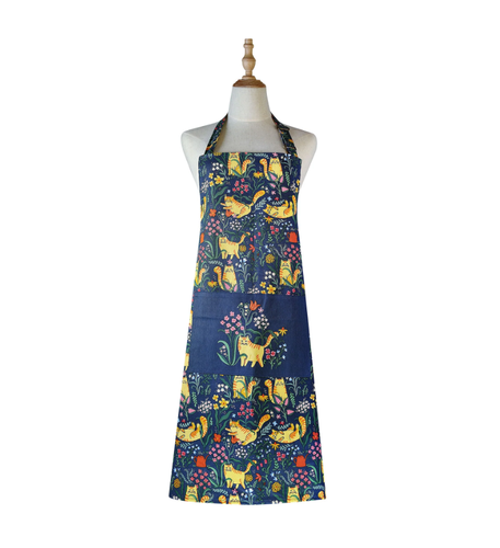 Grembiule cucina cotone gatti gialli su sfondo blu Marmalade Meadow
