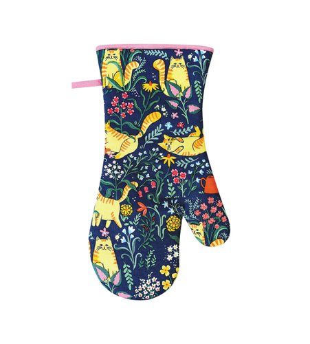 Guanto cucina cotone gatti gialli su sfondo blu Marmalade Meadow