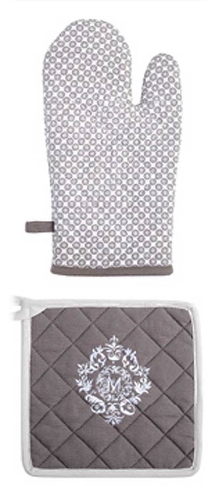 Guanto e presina da cucina cotone shabby con stemma