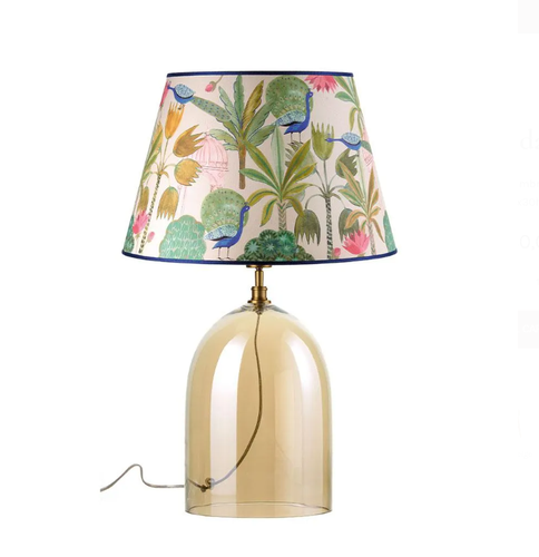 Lampada base vetro ambra paralume pavoni 73h