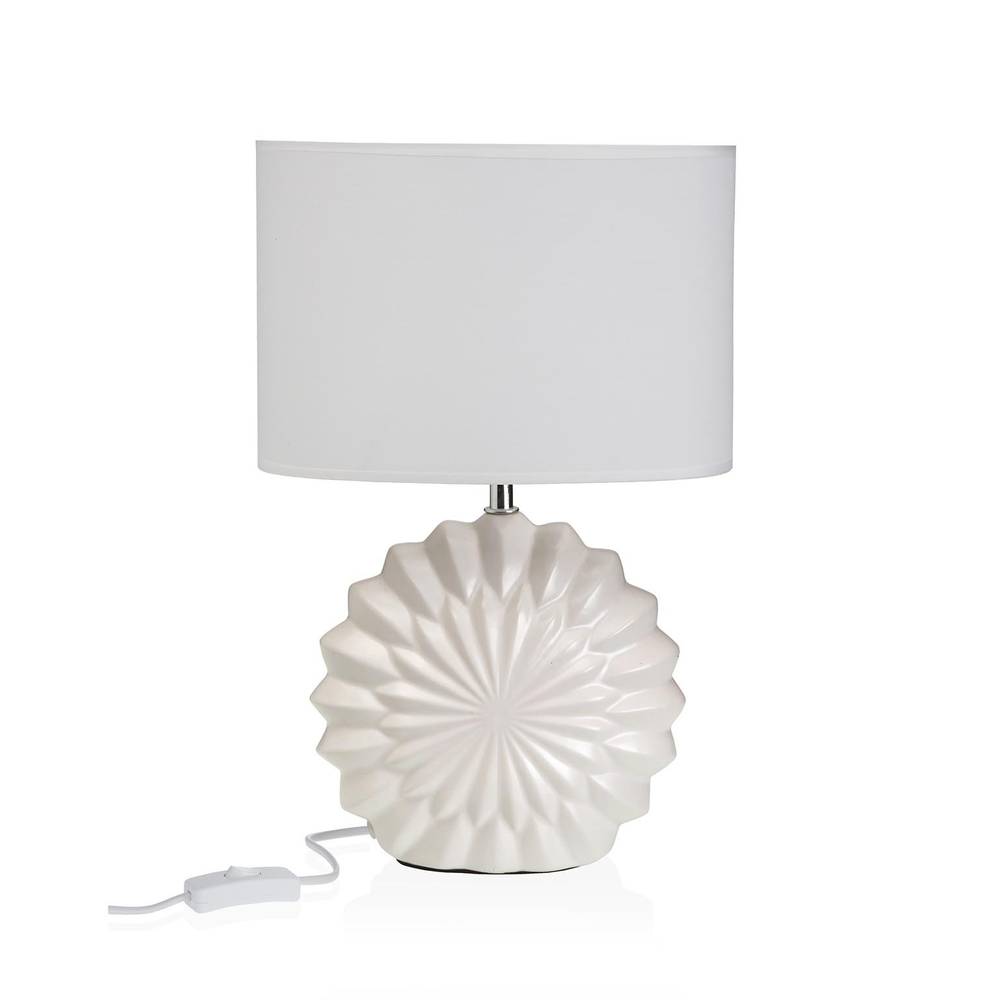 Lampada ceramica disco bianco lavorato da tavolo 42h