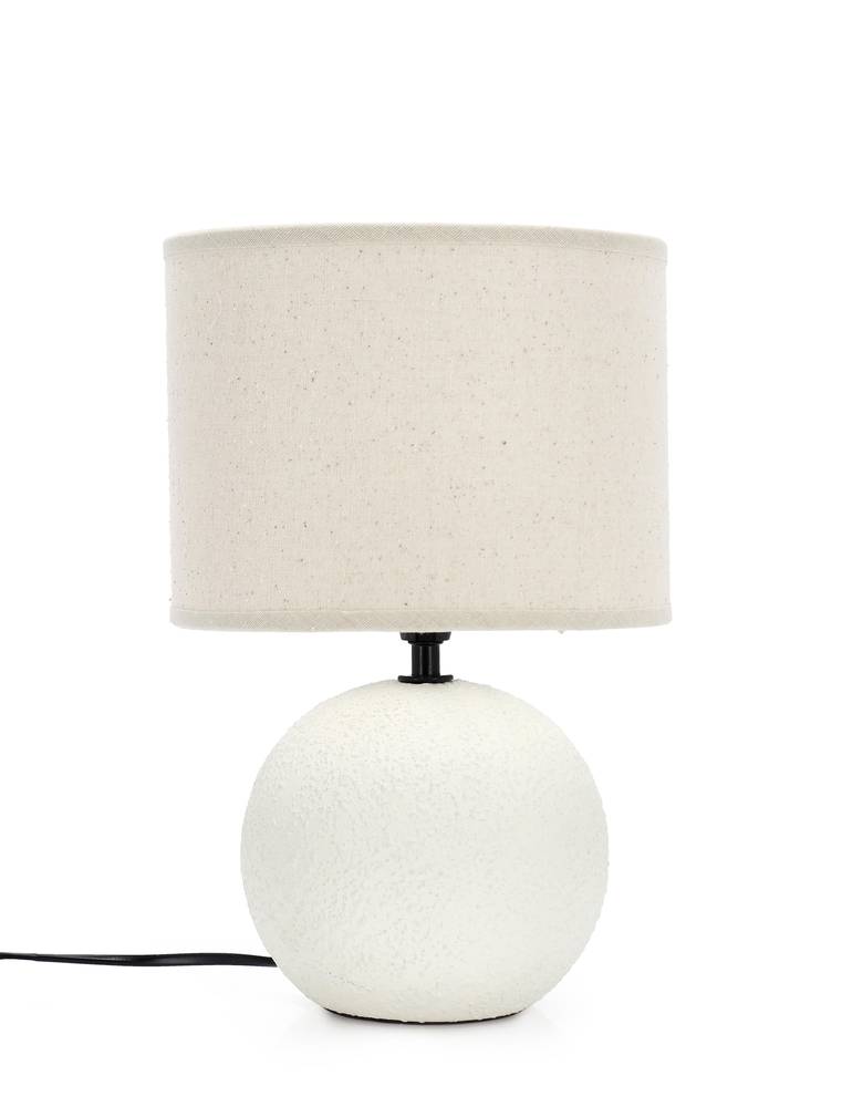 Lampada ceramica sfera bianca da tavolo paralume ecru 32h