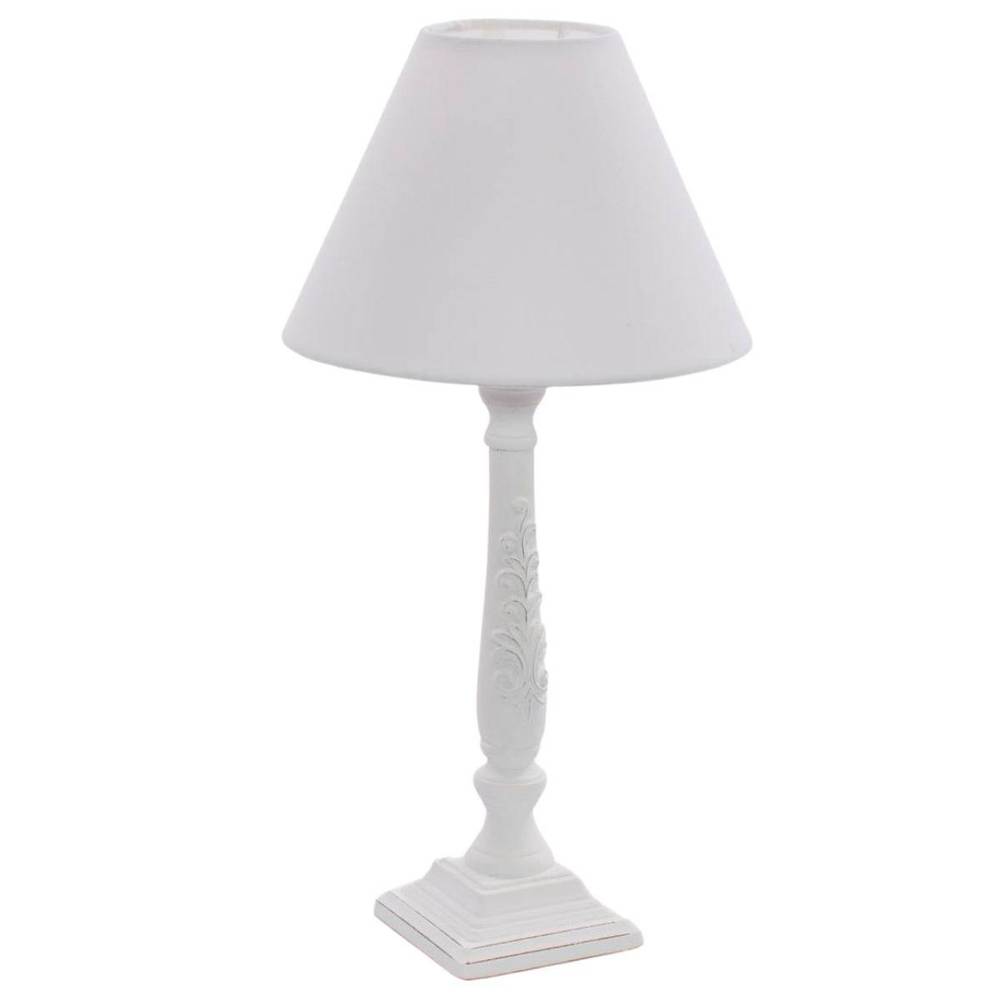 Lampada da tavolo legno bianco decoro foglia 42h