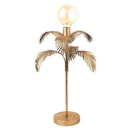 Lampada dorata foglie palma metallo da tavolo 62h