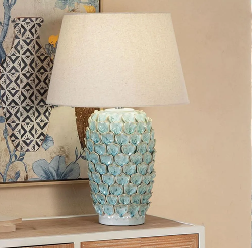 Lampada petali azzurri porcellana da tavolo 62h