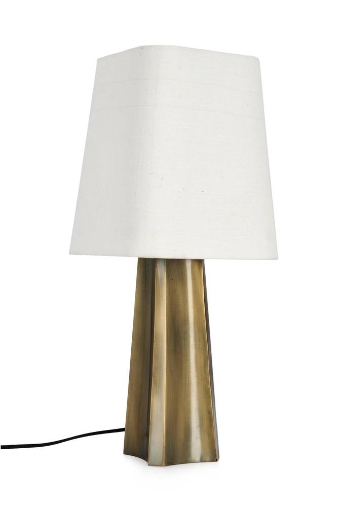 Lampada piramide da tavolo metallo oro paralume cotone 61h