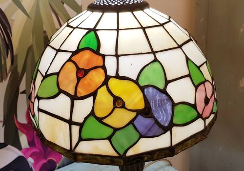 Lampada tiffany bianca fiori colorati h 43