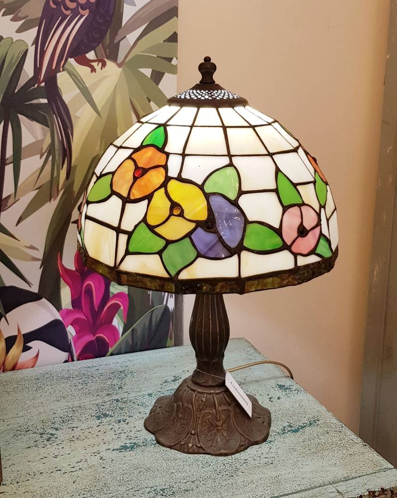 Lampada tiffany bianca fiori colorati h 43