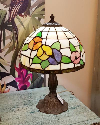 Lampada tiffany bianca fiori colorati h 43