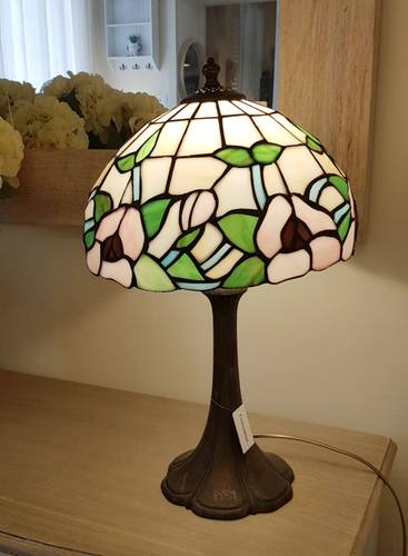 Lampada tiffany vetro fiori rosa con fiori h48