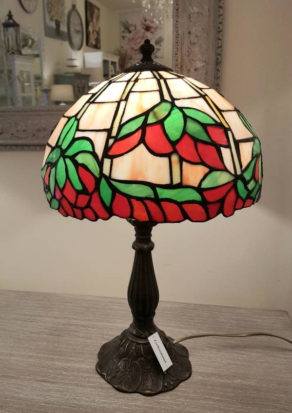 Lampada tiffany vetro fiori rossi e verde h48