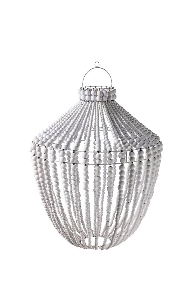 Lampadario cascata perle legno bianco a palloncino cm 50x70h