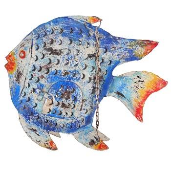 Lanterna portacandele pesce blu sfumato metallo 36h