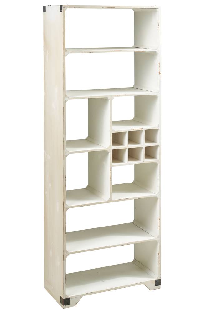 Libreria bianco crema multi ripiani e divisorie in legno