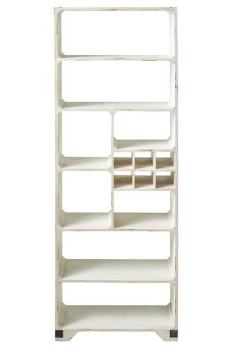 Libreria bianco crema multi ripiani e divisorie in legno
